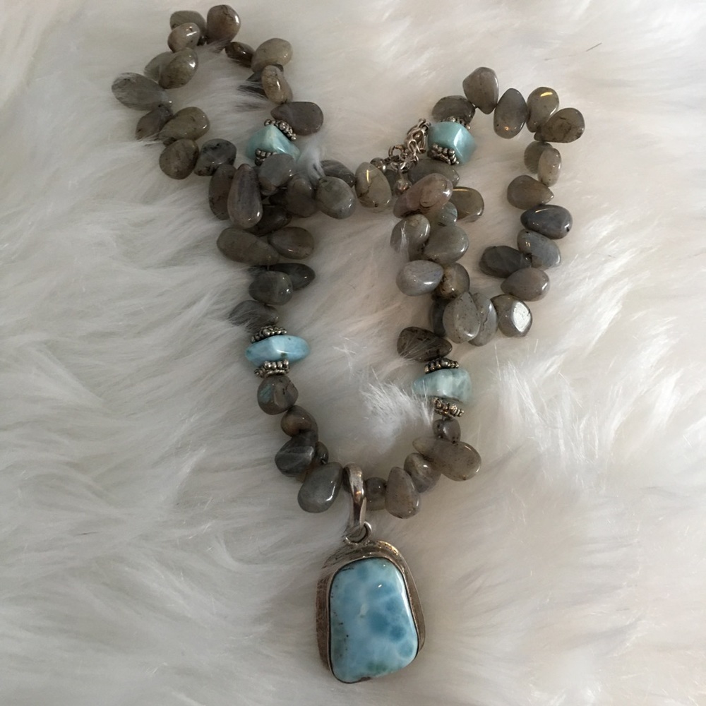 Labradorite and Larimar Necklace Sterling Silver